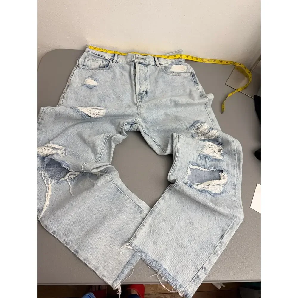 PacSun High Rise Distressed Jeans Light Wash Raw Hem Button Fly 28